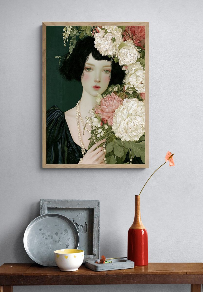 Floral Portrait Illustration Print. — room view 3