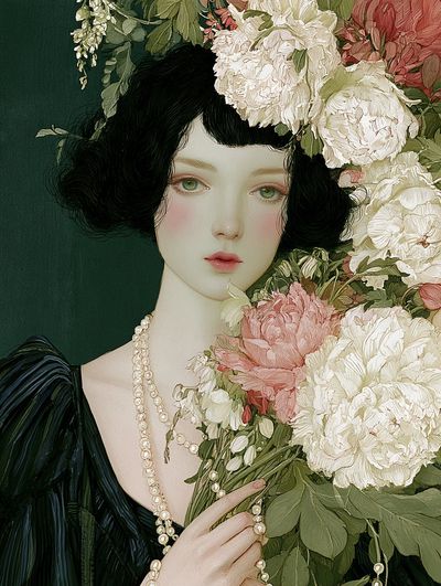 Floral Portrait Illustration Print. poster