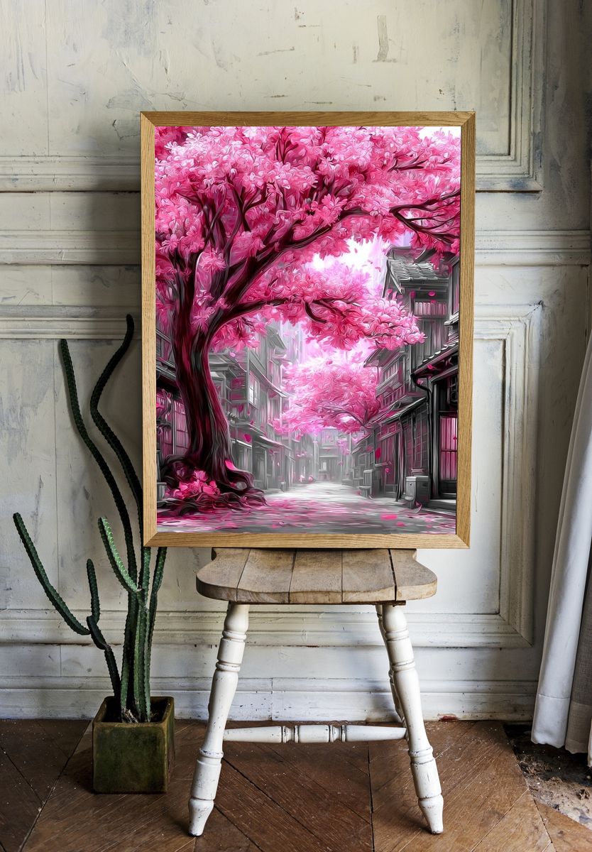 Cherry Blossom Alley Digital Art Poster. room preview