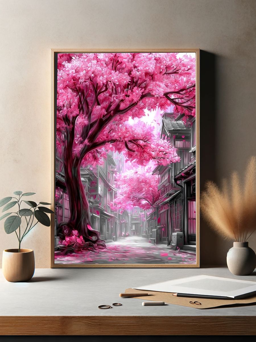Cherry Blossom Alley Digital Art Poster. — room view 2