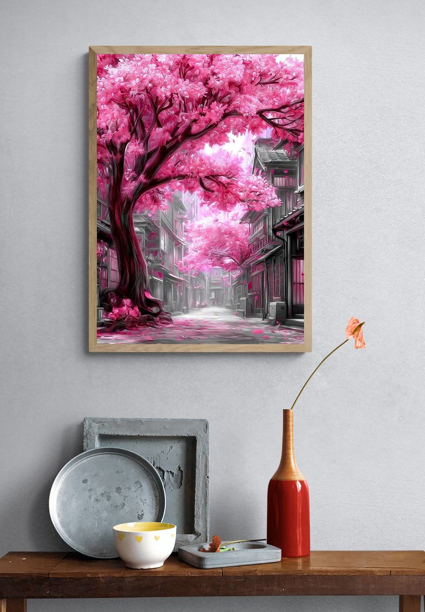 Cherry Blossom Alley Digital Art Poster. — room view 3