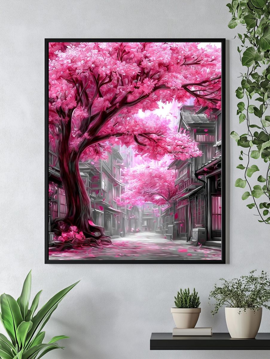 Cherry Blossom Alley Digital Art Poster. — room view 4