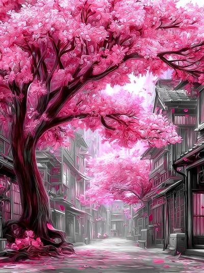 Cherry Blossom Alley Digital Art Poster.