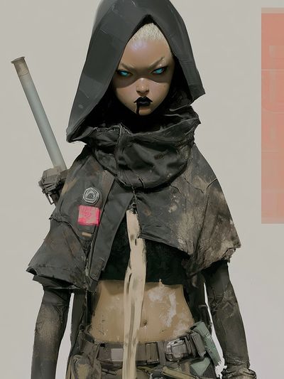Cyberpunk Hooded Warrior Illustration Poster.