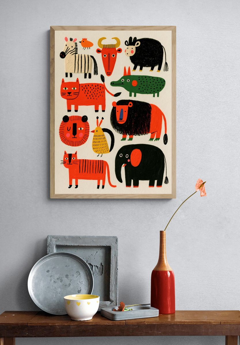 Playful Animal Parade Illustration Poster. — room view 3