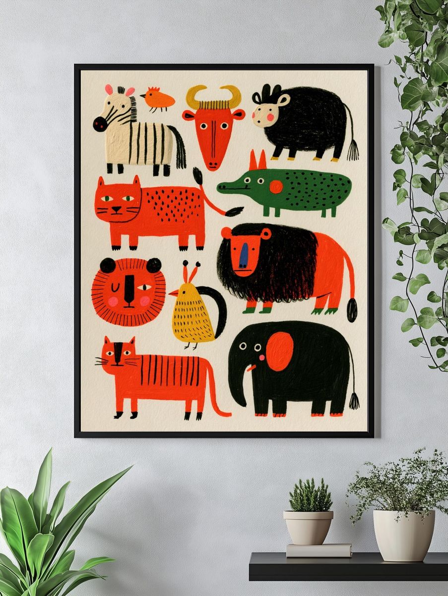 Playful Animal Parade Illustration Poster. — room view 4