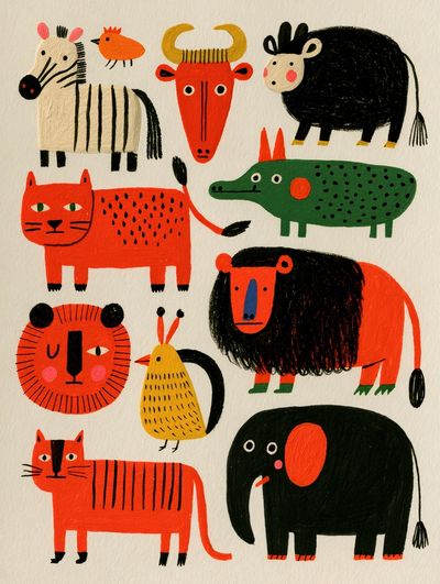 Playful Animal Parade Illustration Poster.