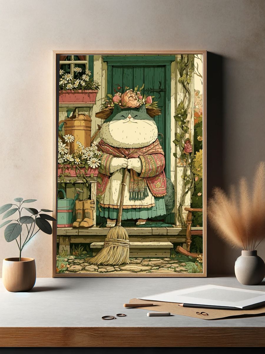 Garden Cat Illustration Poster. — room view 2