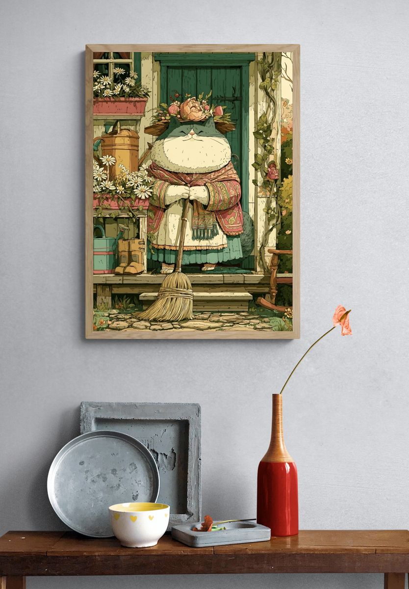 Garden Cat Illustration Poster. — room view 3