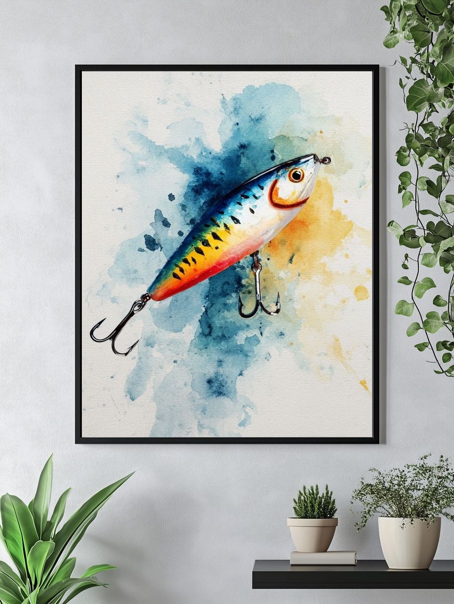 Colorful Fishing Lure Watercolor Print. — room view 4