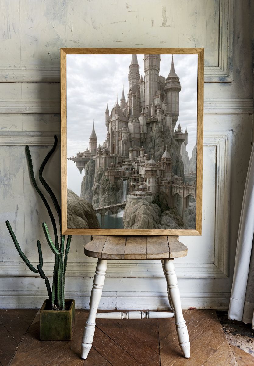Fantasy Castle Cliffside Illustration Poster. room preview
