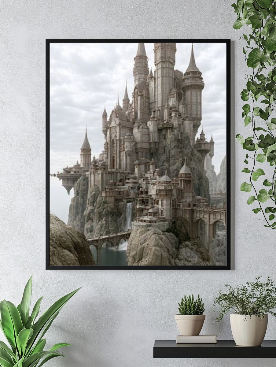 Fantasy Castle Cliffside Illustration Poster. — room view 4