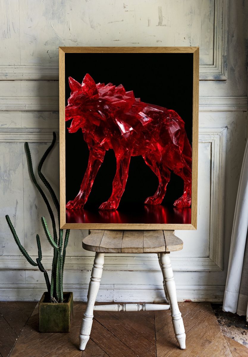 Crimson Crystal Wolf Print. room preview