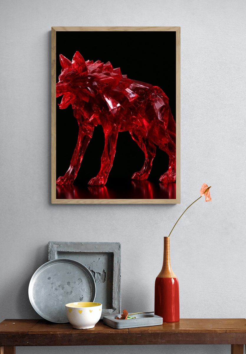 Crimson Crystal Wolf Print. — room view 3