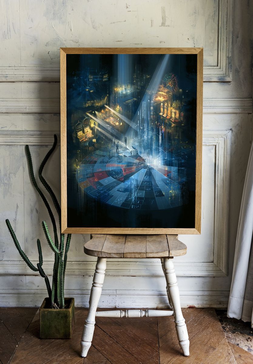 Futuristic Cityscape Digital Art Poster. room preview