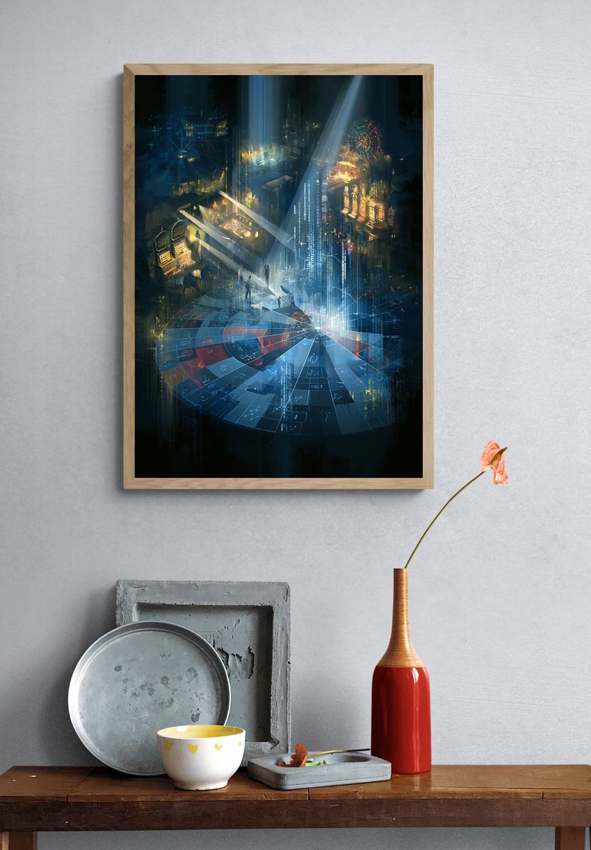 Futuristic Cityscape Digital Art Poster. — room view 3