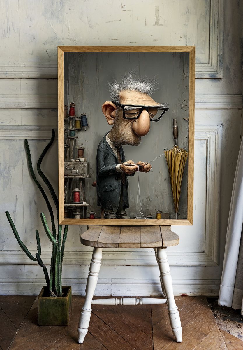 Tailor Workshop Character Illustration Poster. — room view 1