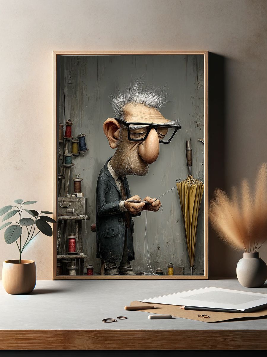 Tailor Workshop Character Illustration Poster. — room view 2