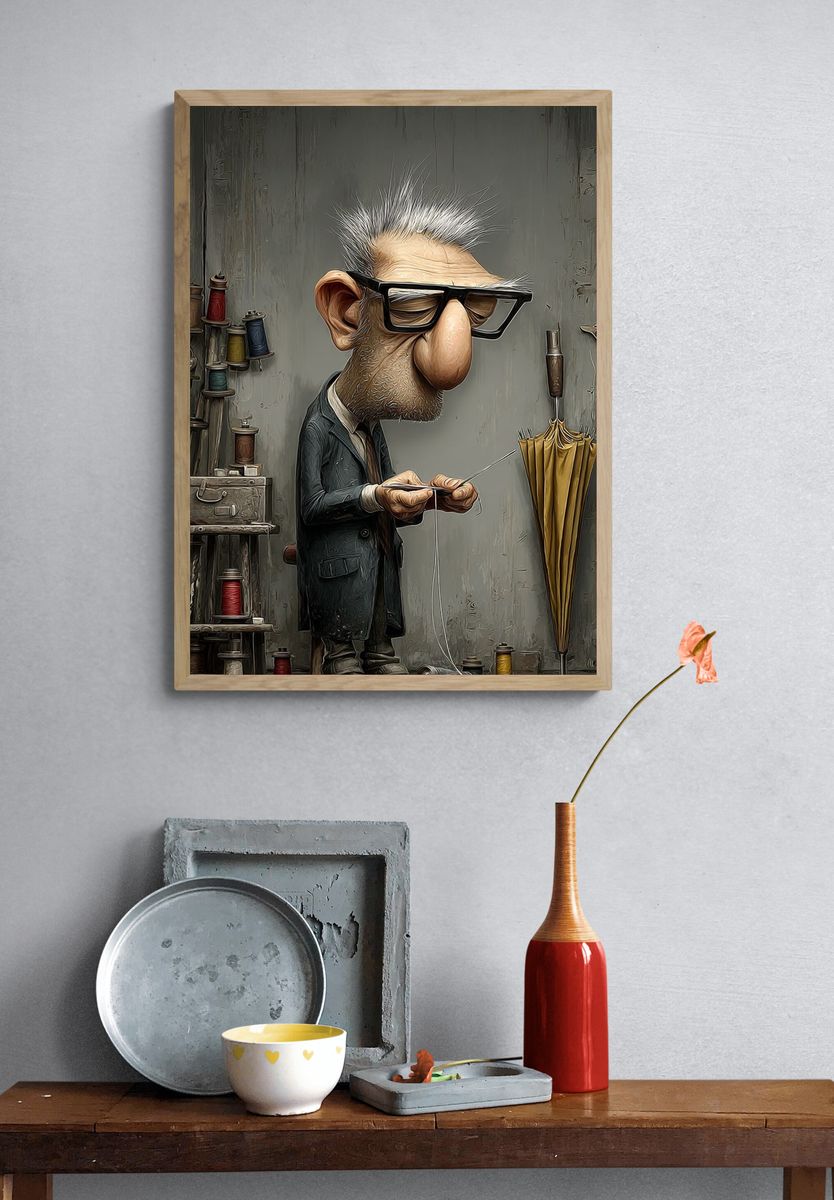 Tailor Workshop Character Illustration Poster. — room view 3