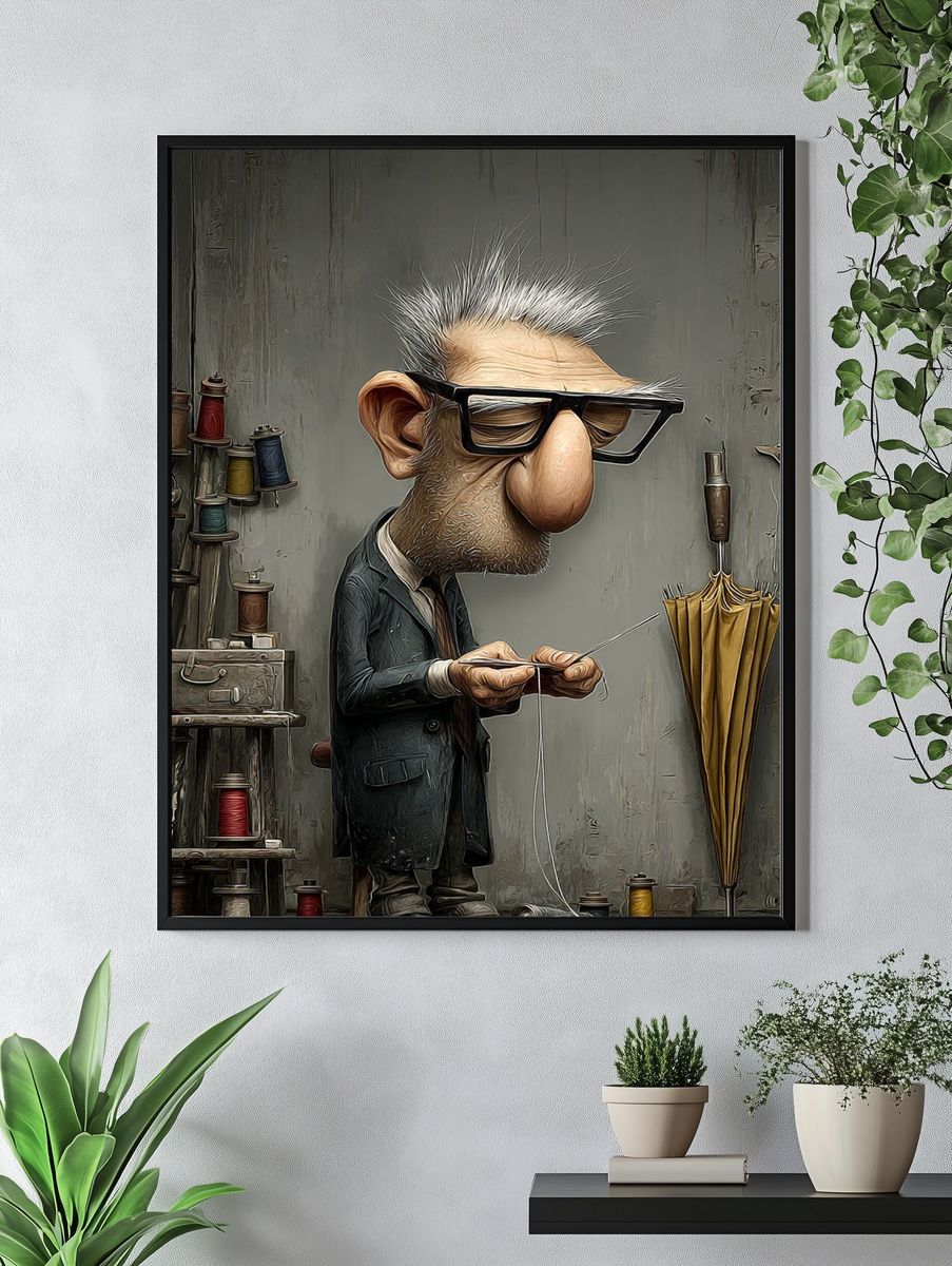 Tailor Workshop Character Illustration Poster. — room view 4