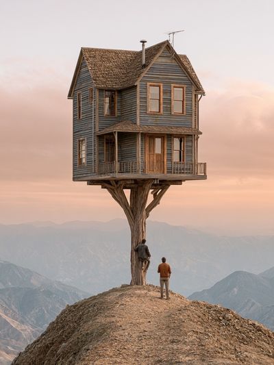 Floating House on a Cliff Print.