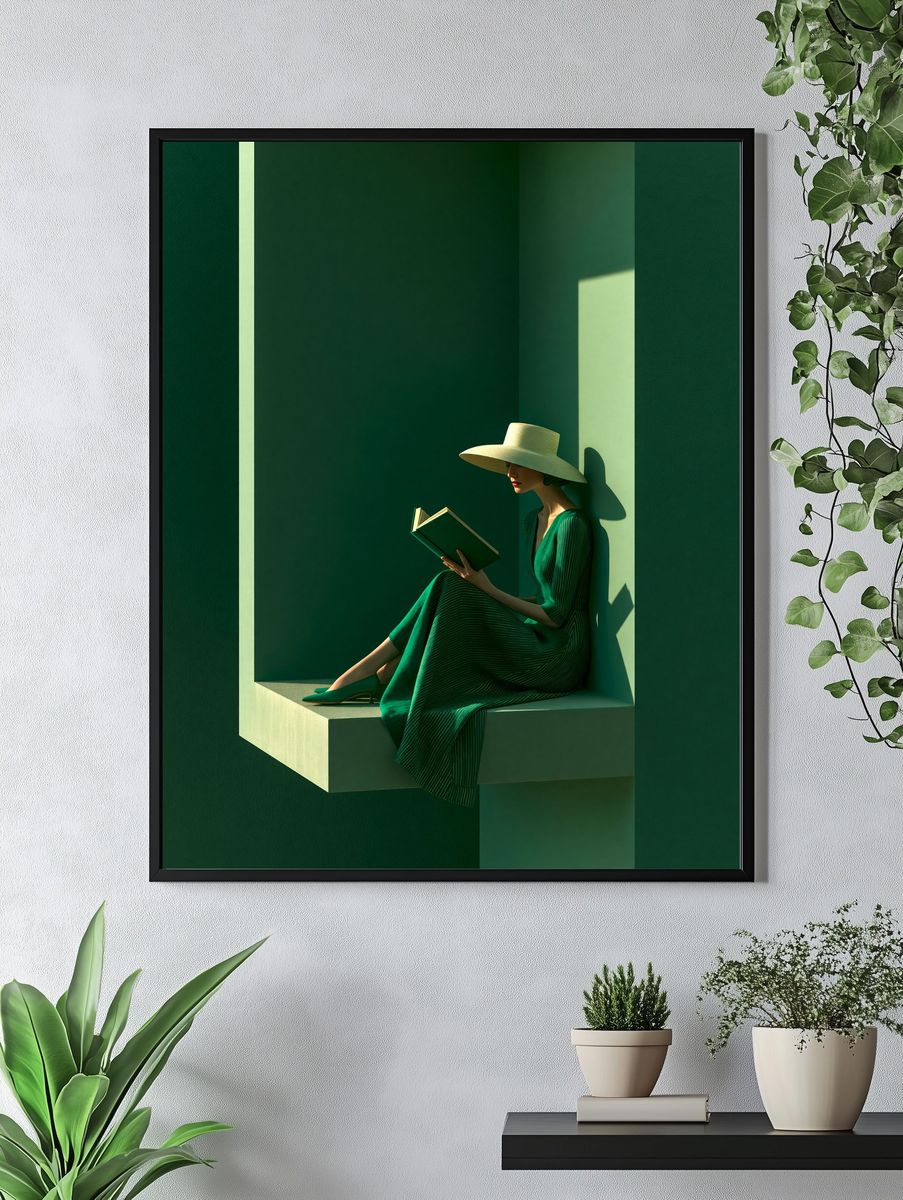 Green Reading Woman Fashion Poster. — room view 4