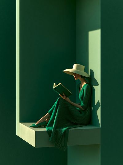 Green Reading Woman Fashion Poster.