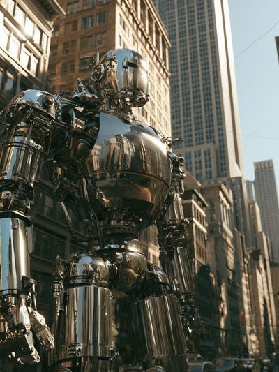 Chrome Robot Cityscape Poster.