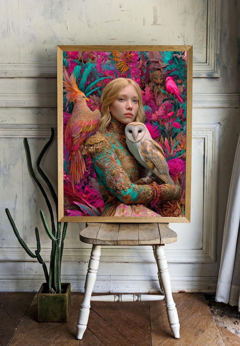 Fantasy Bird Portrait Illustration Poster. — room view 1