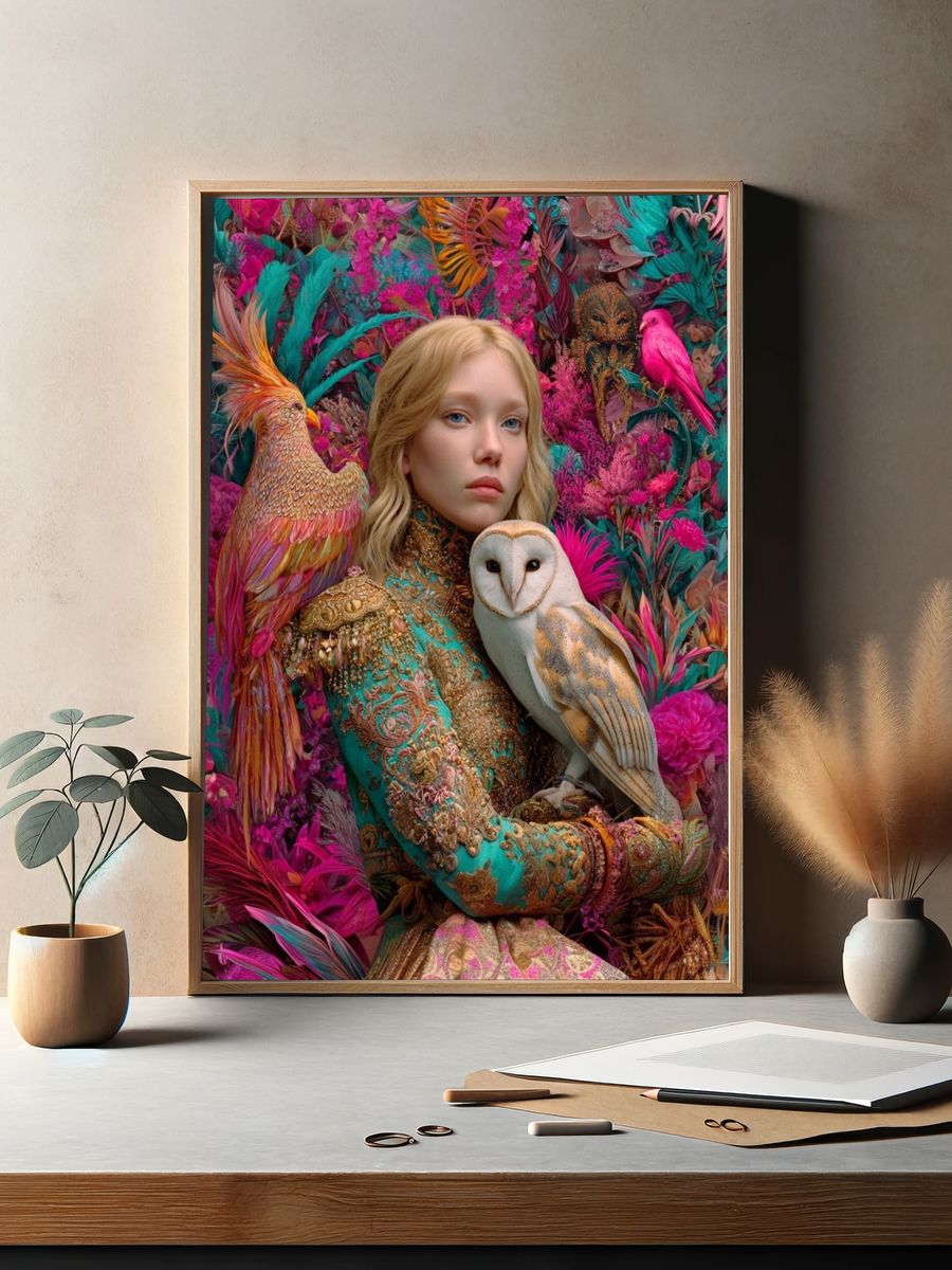 Fantasy Bird Portrait Illustration Poster. — room view 2