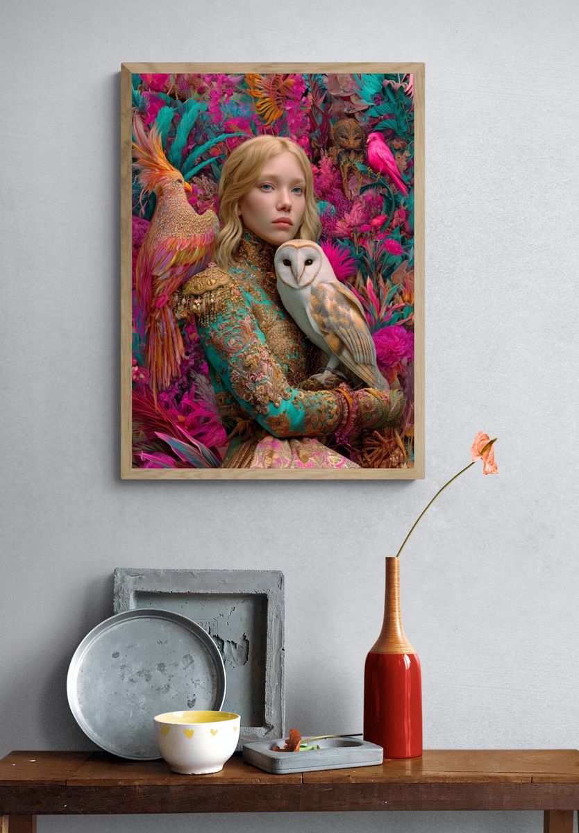 Fantasy Bird Portrait Illustration Poster. — room view 3