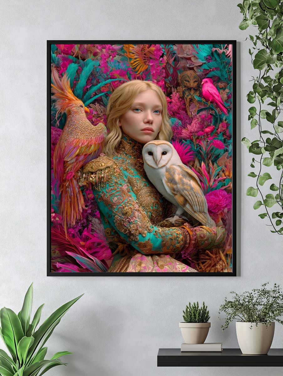 Fantasy Bird Portrait Illustration Poster. — room view 4