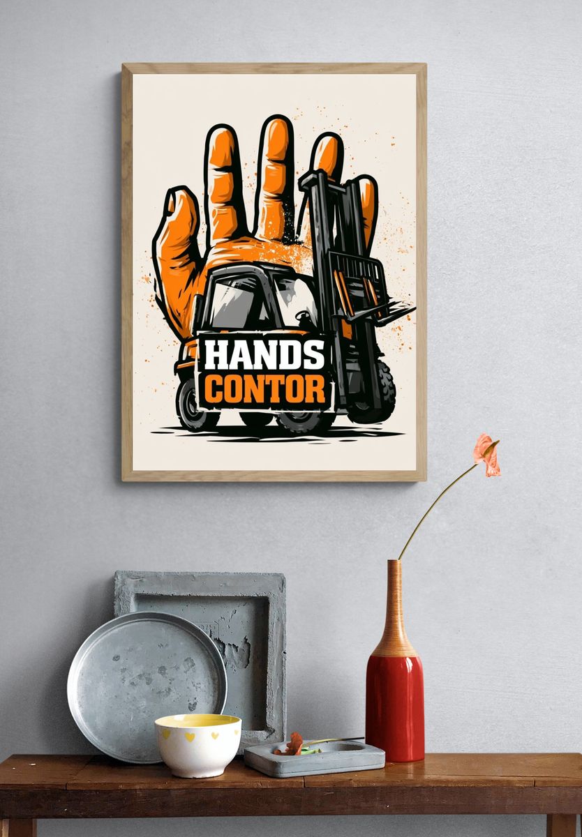 Hands Forklift Illustration Poster. — room view 3