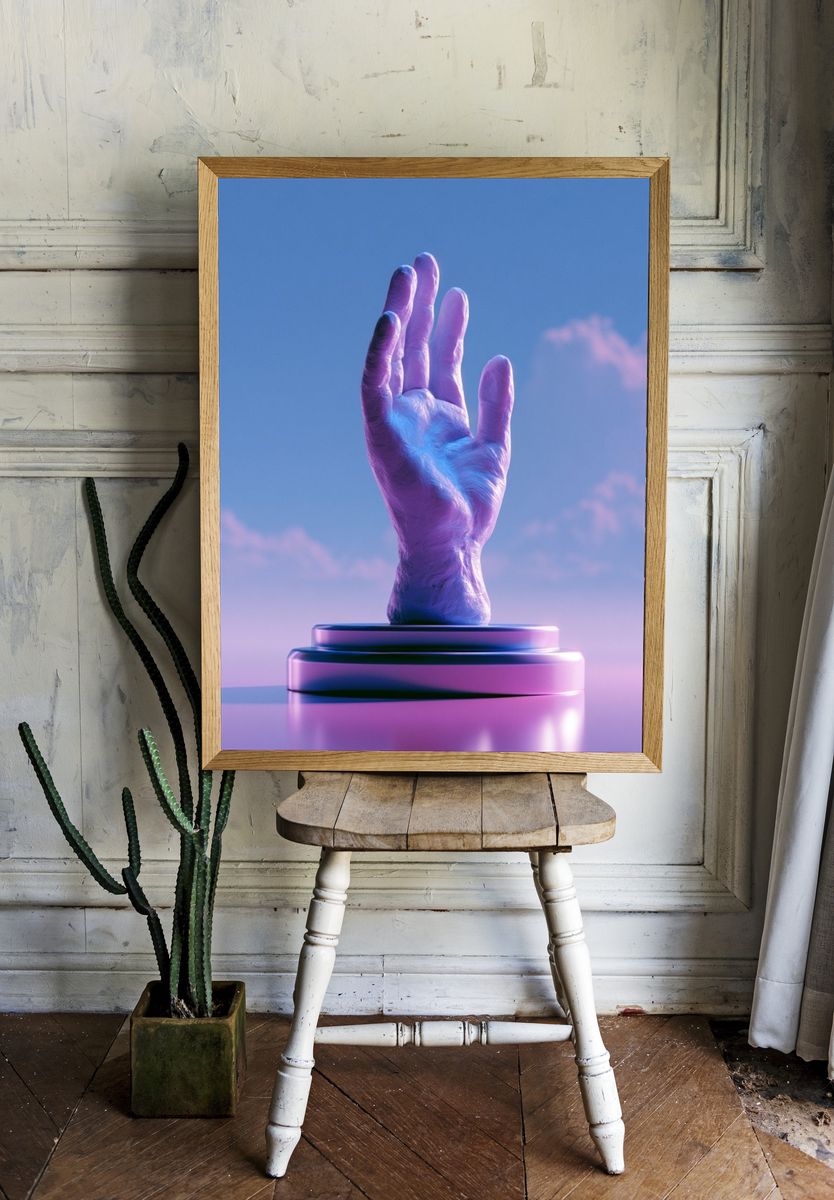 Surreal Hand Sculpture Print. — room view 1