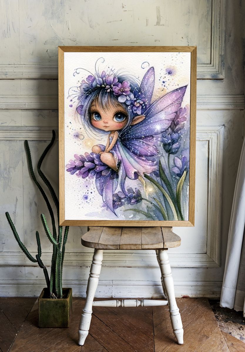 Purple Fairy Watercolor Poster. room preview