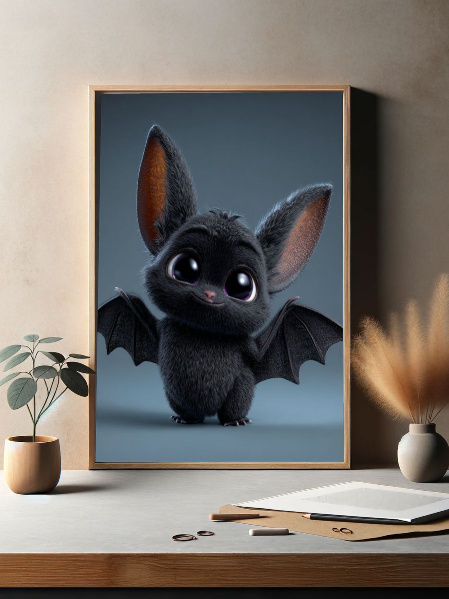 Cute Bat Character Illustration Poster. — room view 2