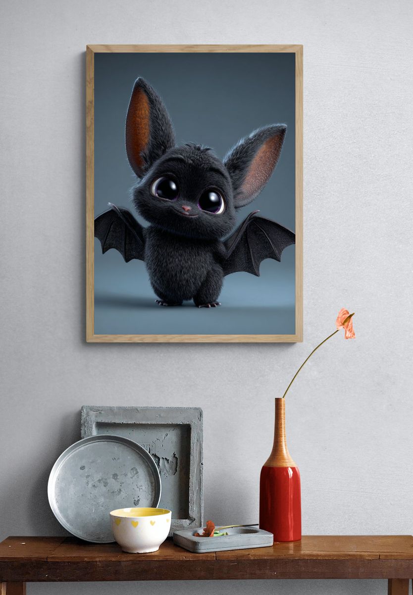 Cute Bat Character Illustration Poster. — room view 3
