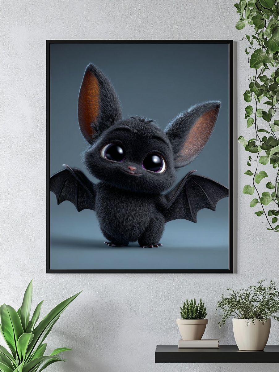 Cute Bat Character Illustration Poster. — room view 4