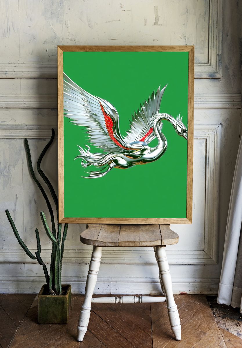 Silver Swan Digital Art Poster. room preview