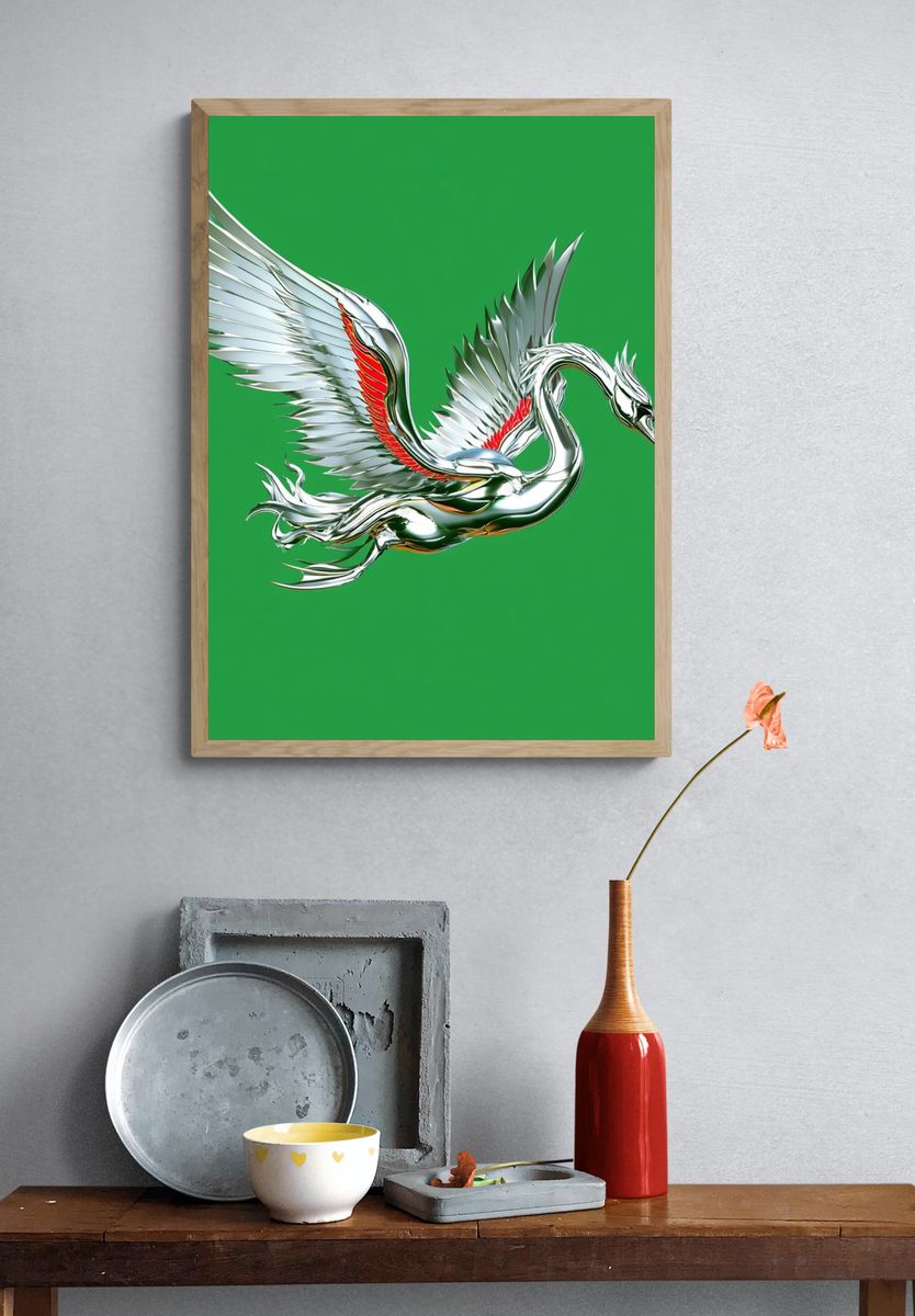 Silver Swan Digital Art Poster. — room view 3