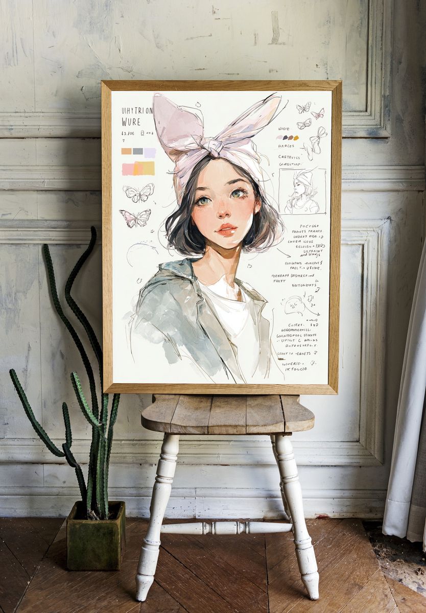 Pastel Girl Portrait Illustration Poster. room preview