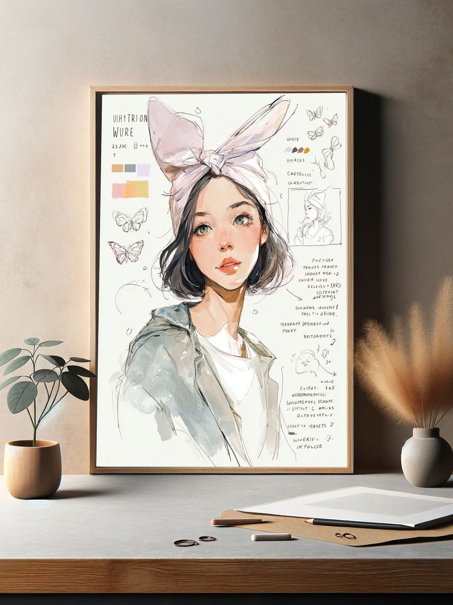 Pastel Girl Portrait Illustration Poster. — room view 2