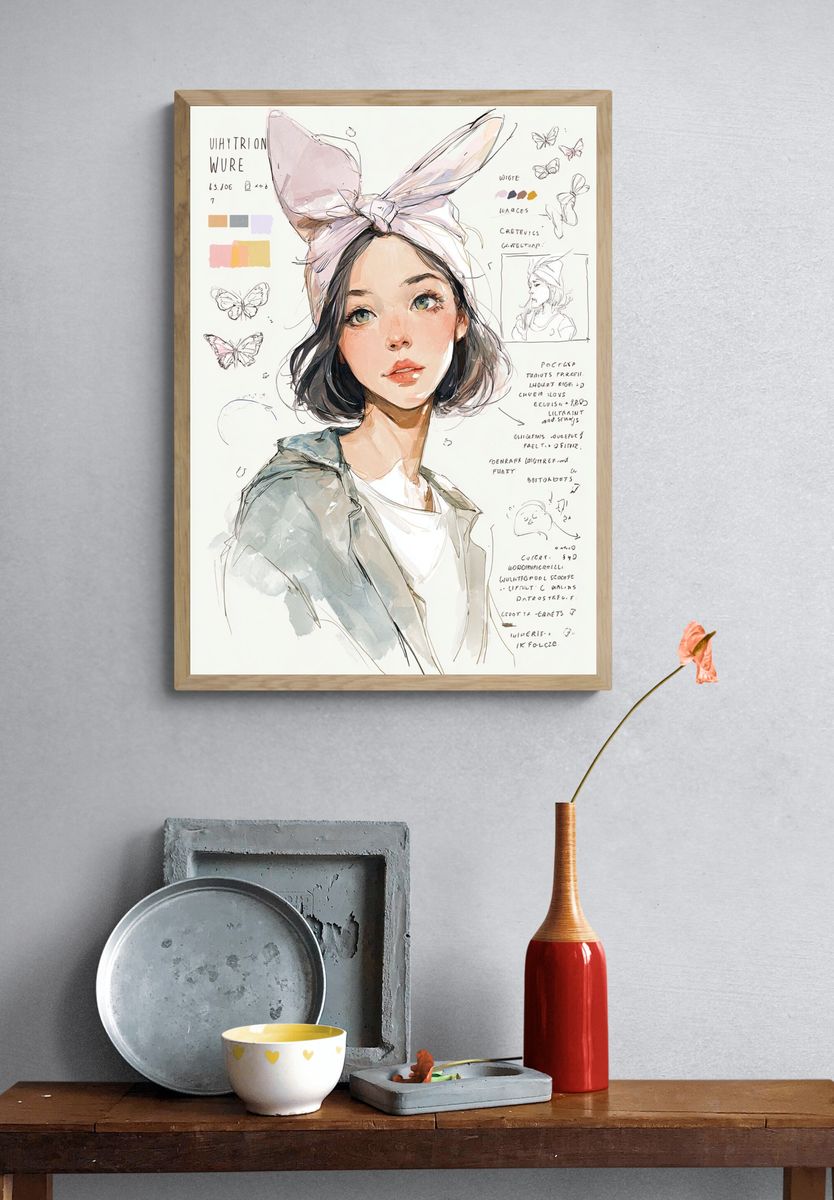 Pastel Girl Portrait Illustration Poster. — room view 3