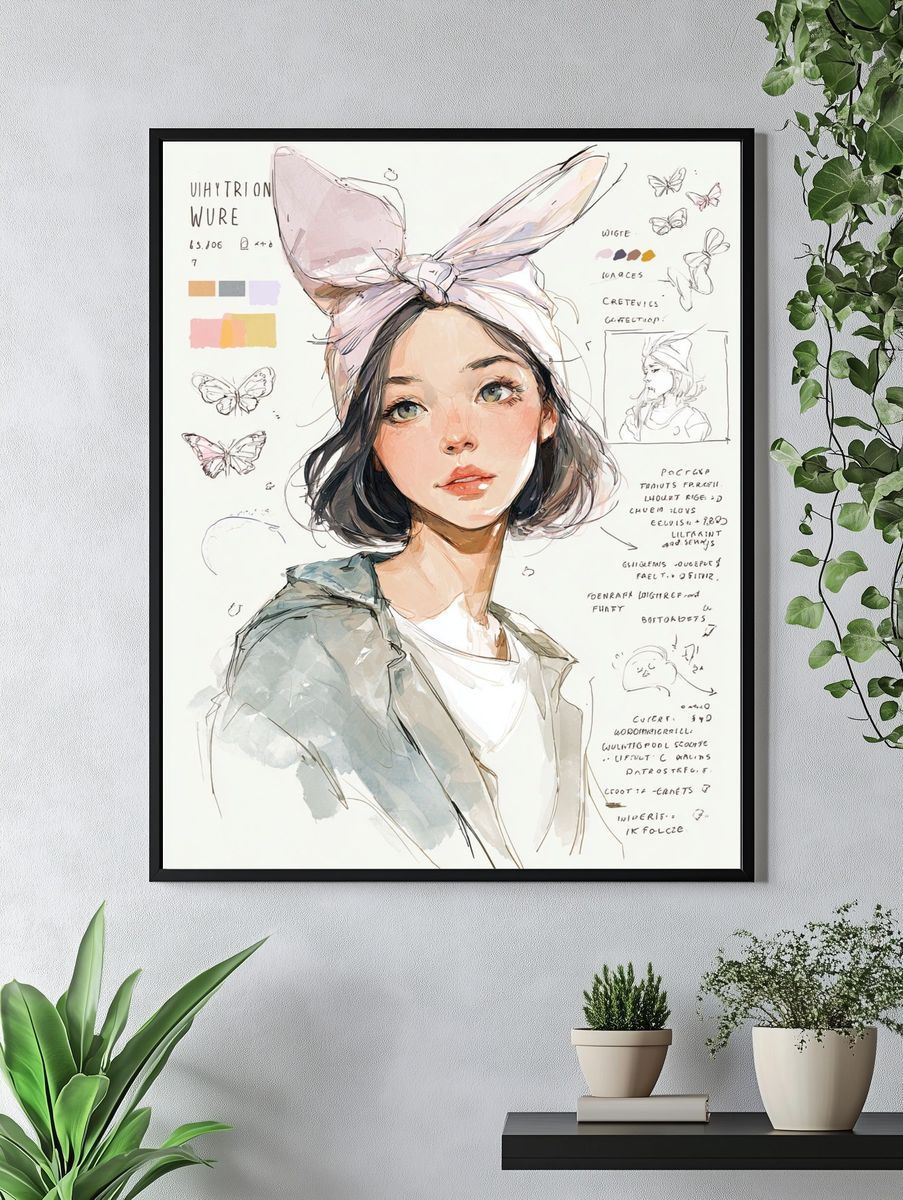 Pastel Girl Portrait Illustration Poster. — room view 4