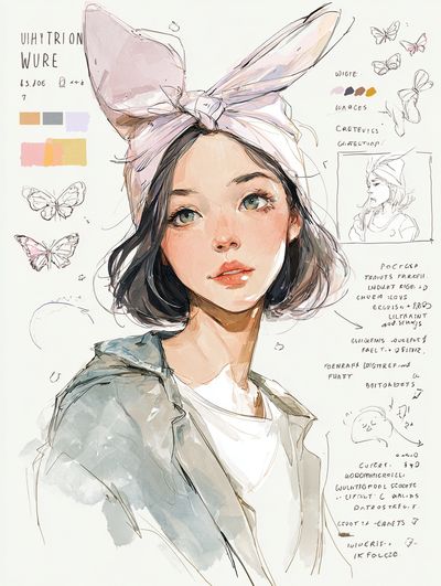 Pastel Girl Portrait Illustration Poster.