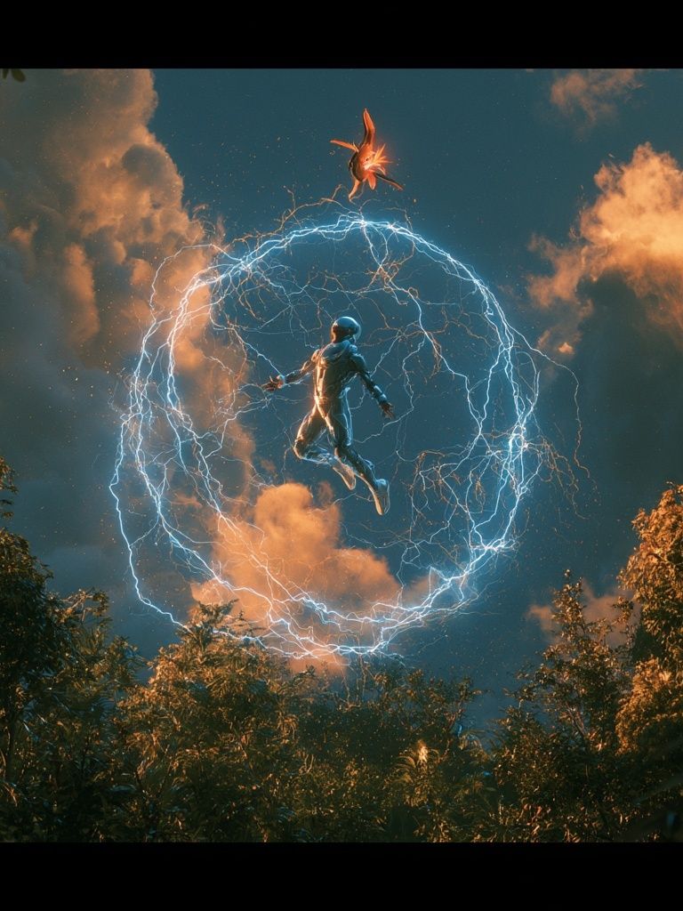 Astronaut Lightning Portal Print. poster — illustration art