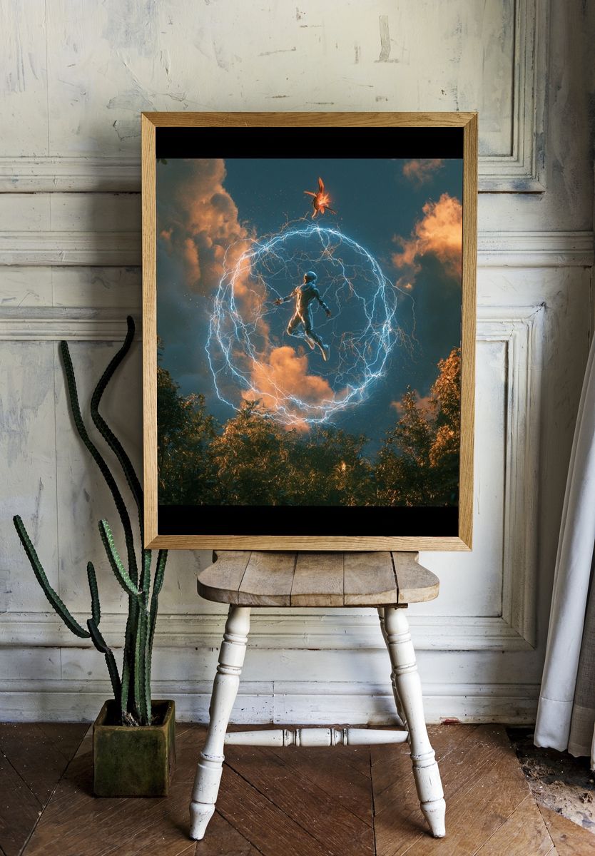 Astronaut Lightning Portal Print. room preview