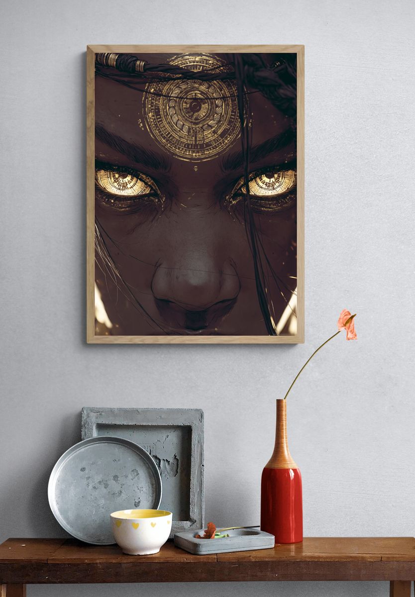 Mystic Tribal Eyes Illustration Poster. — room view 3