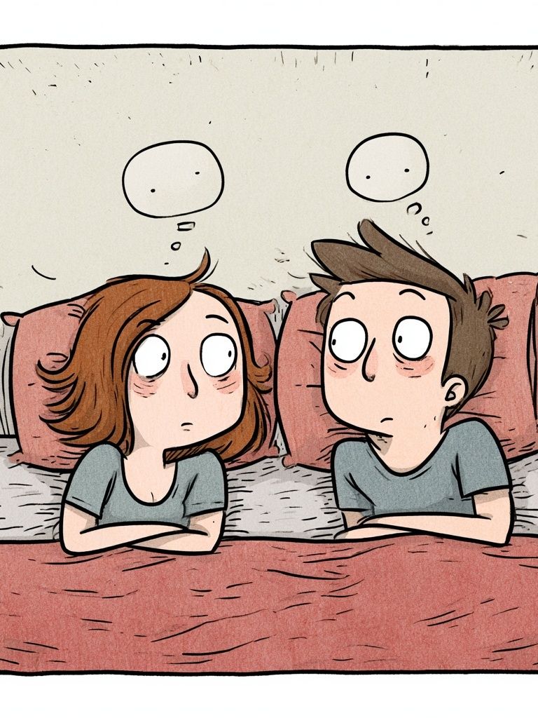 Awkward Couple Bedtime Cartoon Poster. poster — illustration art
