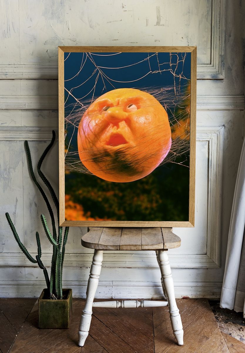 Surreal Pumpkin Face Print. room preview